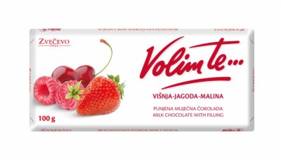 ČOKOLADA MLEČNA VOLIM TE VIŠNJA JAGODA 100G