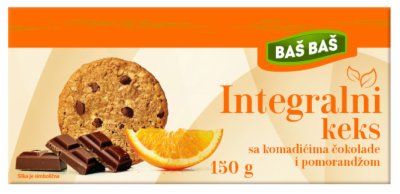 KEKS INTEGRALNI ČOKOLADA I POMORANDŽA BAŠ BAŠ 150G